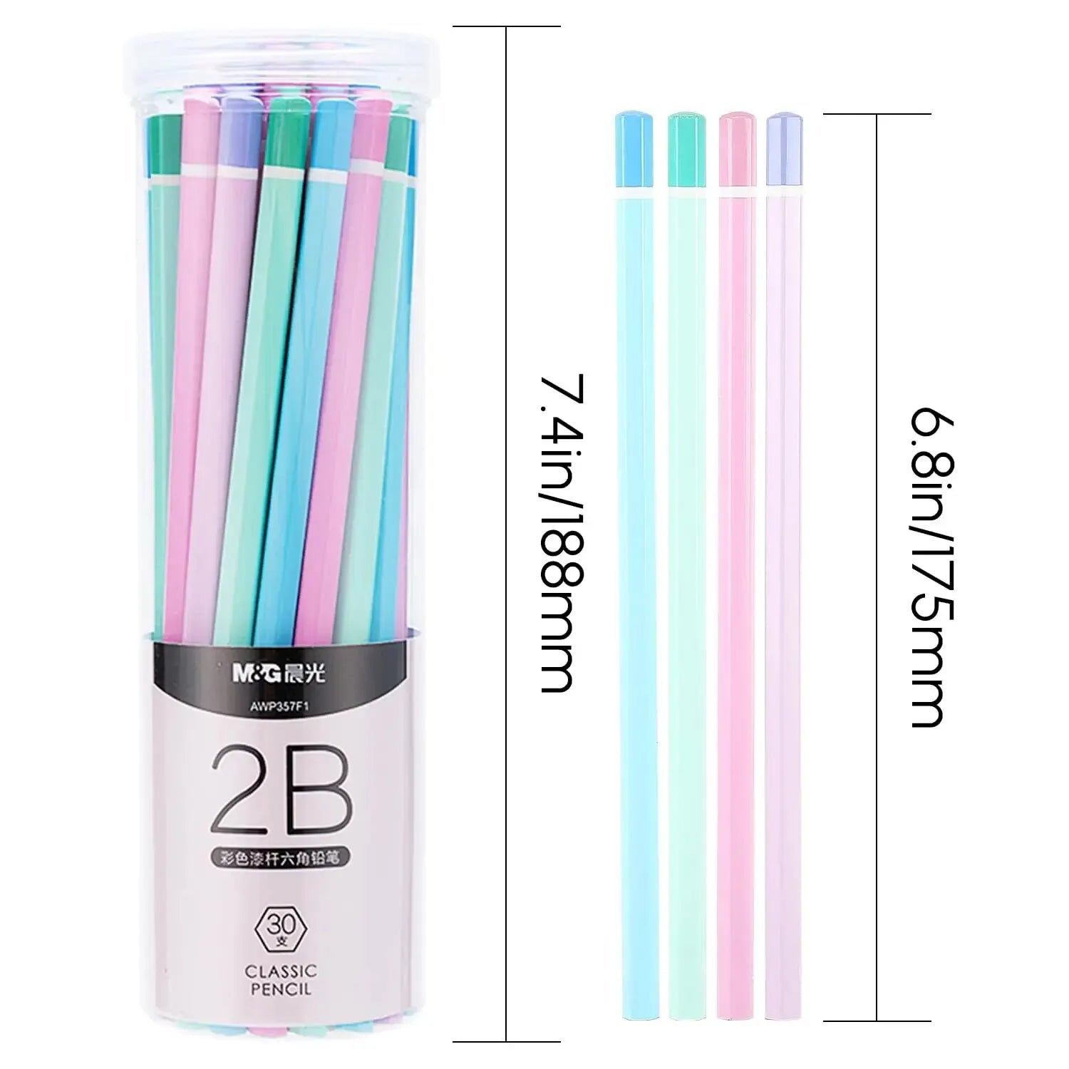 M&G Stationery 2B/HB Pencil Color Stick 30 Pieces Hexagonal Wooden Pencil Student Exam Writing Art Drawing Wooden Pencil - Slobuy