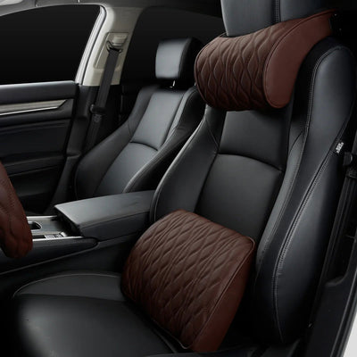 HOT Car Neck Pillow PU Leather Lumbar Waist Support For Seat Memory Backrest Headrest Cushion Auto Gadget Accesorios Interior - Slobuy