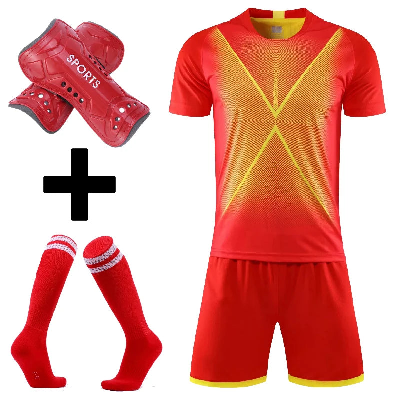 Soccer shirts and shorts set for Men kids football uniforms Custom Boys and girls Soccer Clothes Sets with socks and shin guard