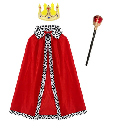 Halloween Adult King Red Cloak Costume Kids King Prince Robe Crown Velvet Cape Children Birthday Party Cosplay Accessory Suit - Slobuy