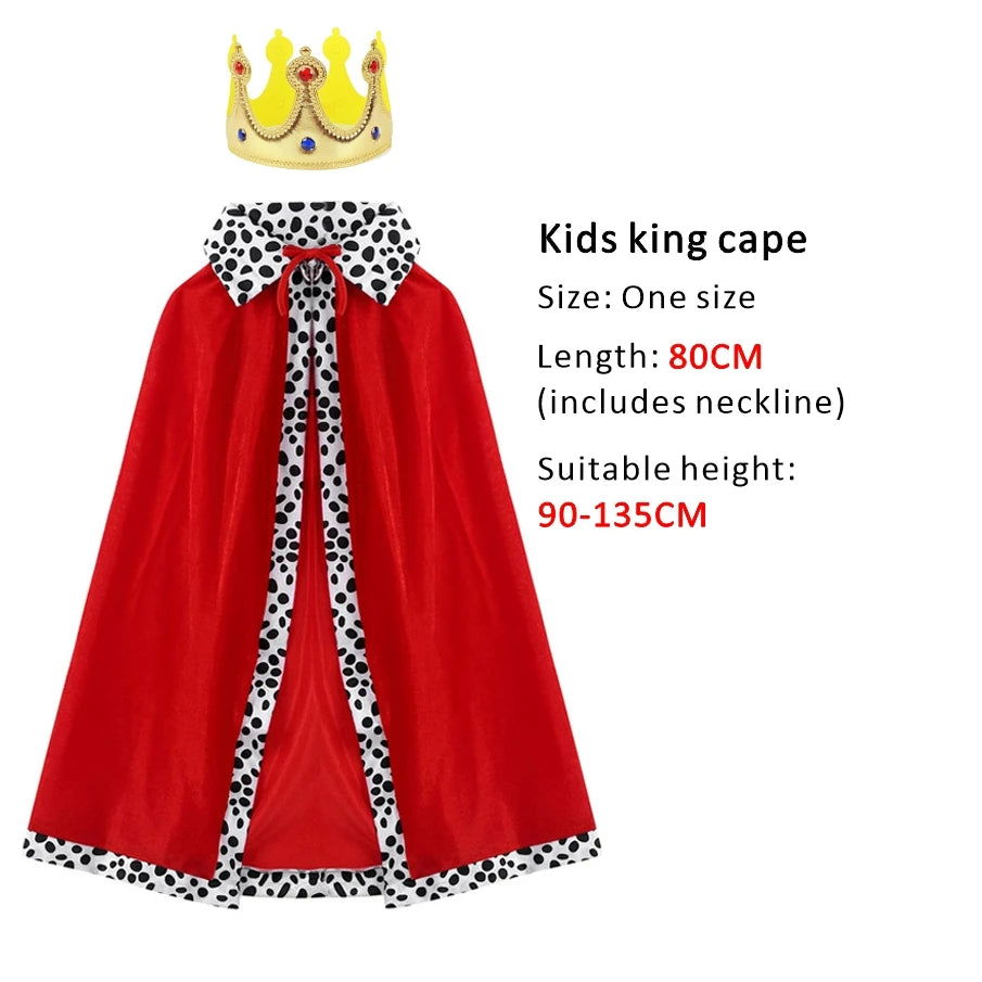 Halloween Adult King Red Cloak Costume Kids King Prince Robe Crown Velvet Cape Children Birthday Party Cosplay Accessory Suit - Slobuy