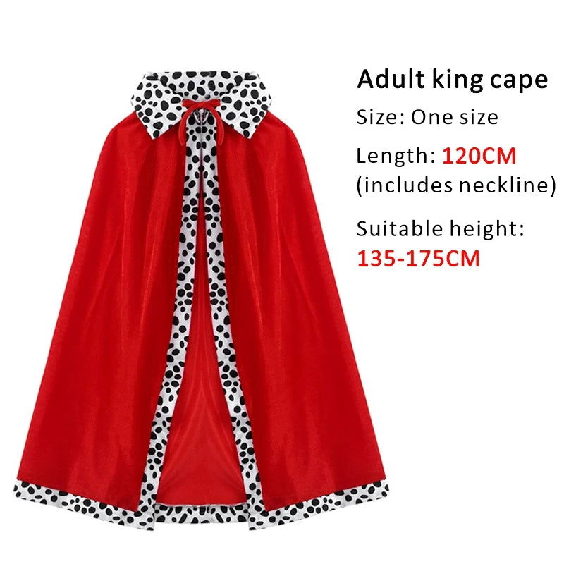 Halloween Adult King Red Cloak Costume Kids King Prince Robe Crown Velvet Cape Children Birthday Party Cosplay Accessory Suit - Slobuy