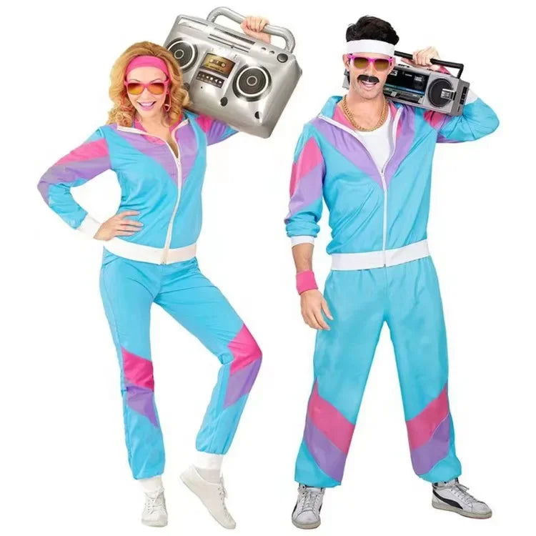 Halloween Costumes 70s Retro Disco Couple Sportswear Cos  Party Stage Performance Costumes - Slobuy