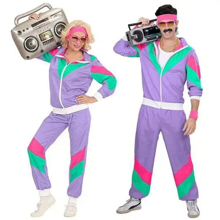 Halloween Costumes 70s Retro Disco Couple Sportswear Cos  Party Stage Performance Costumes - Slobuy