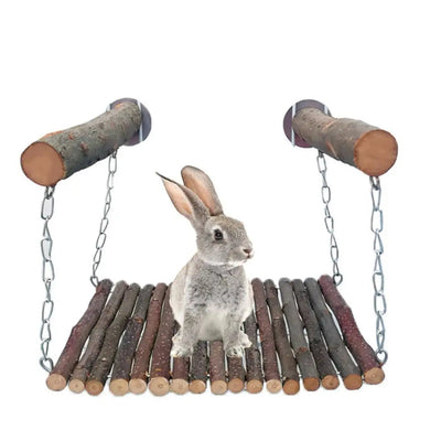 Hamster Rabbit Mouse Chinchilla Wooden Hanging Pet Hammock Swing Toys With Bell Cage Accessories Rat Cat Small Pet Product - Slobuy