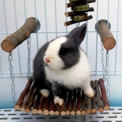 Hamster Rabbit Mouse Chinchilla Wooden Hanging Pet Hammock Swing Toys With Bell Cage Accessories Rat Cat Small Pet Product - Slobuy