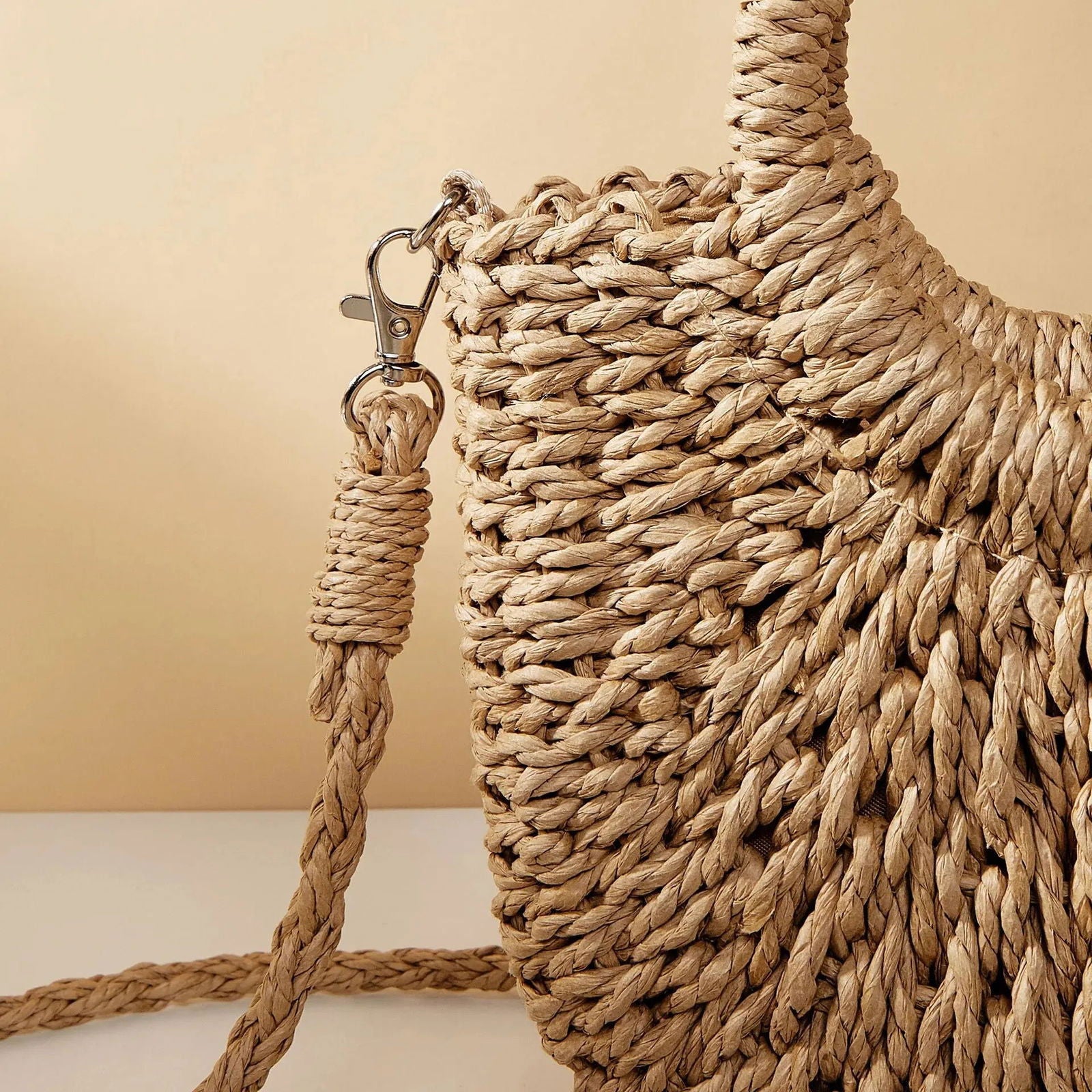 Handwoven Straw Rattan Half-Moon Beach Handbag Large Capacity Women Summer Hollow Out Crossbody Shoulder Bag - Slobuy