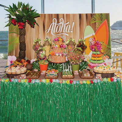 Hawaiian Party Decorations Tropical Luau Grass Table Skirt Luau Party Hula Skirt Tiki Hawaii Themed Summer Beach Birthday Party - Slobuy