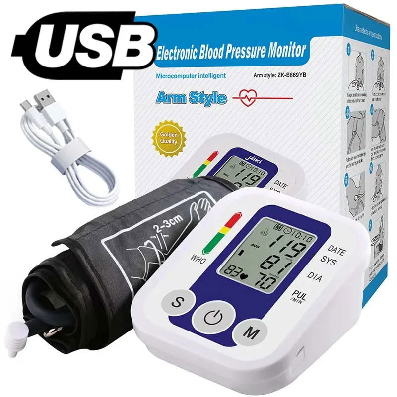 Health Care Digital LCD arm tensiometers Blood Pressure Monitor Heart rate Meter Large Cuff Sphygmomanometer Portable Tonometer - Slobuy