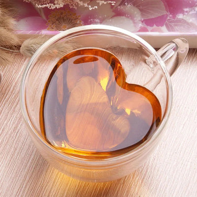 Heart Love Shaped Glass Mug Couple Cups Double Glass Cup Heat-Resisting Wine Glasses Tea Mugs Milk Espresso Coffee Cup Drinkware - Slobuy