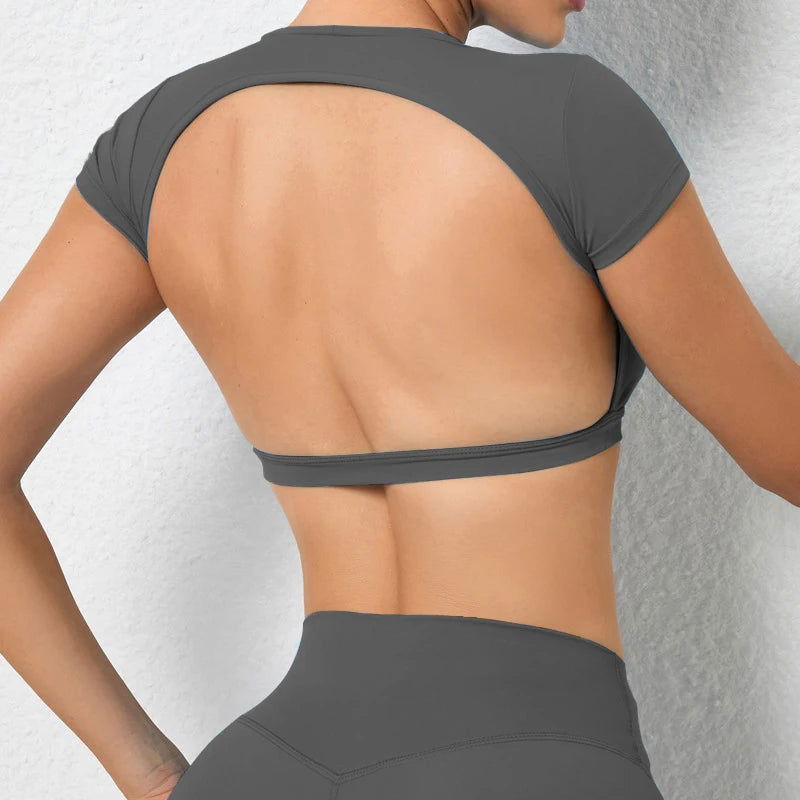 Hearuisavy Sports Shirts Breathable Workout Tops Fitness Sportswear Female Backless Yoga Clothing Sport Crop Tops Women Gym Top - Slobuy