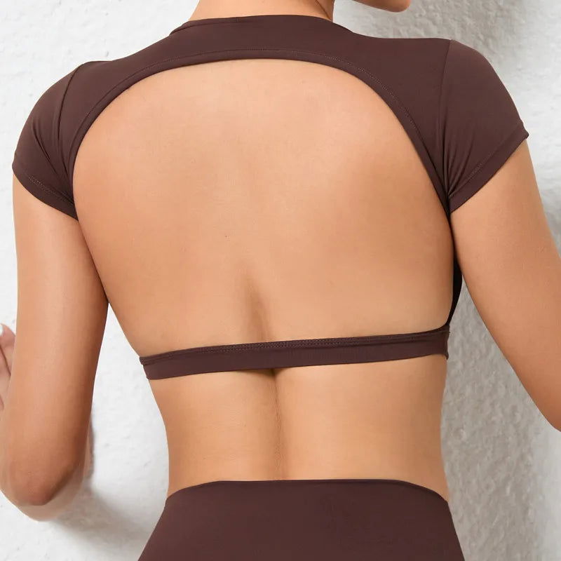 Hearuisavy Sports Shirts Breathable Workout Tops Fitness Sportswear Female Backless Yoga Clothing Sport Crop Tops Women Gym Top - Slobuy