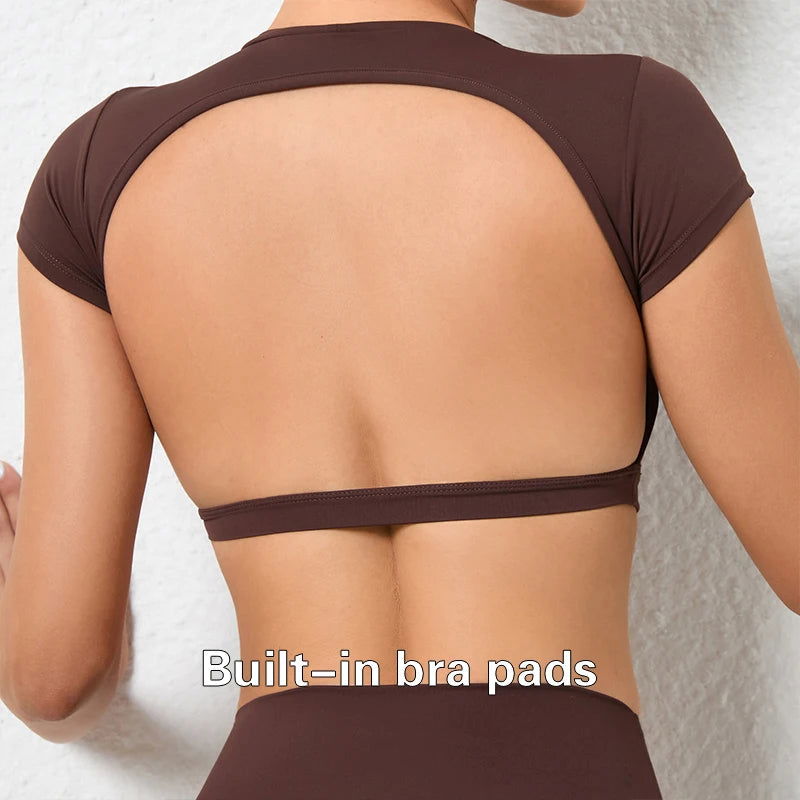 Hearuisavy Sports Shirts Breathable Workout Tops Fitness Sportswear Female Backless Yoga Clothing Sport Crop Tops Women Gym Top - Slobuy
