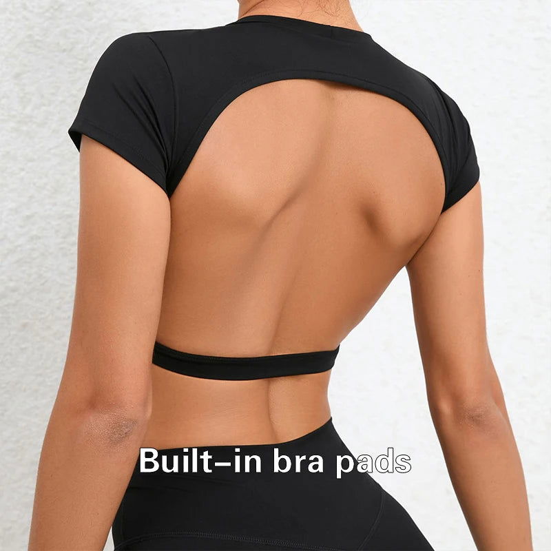 Hearuisavy Sports Shirts Breathable Workout Tops Fitness Sportswear Female Backless Yoga Clothing Sport Crop Tops Women Gym Top - Slobuy