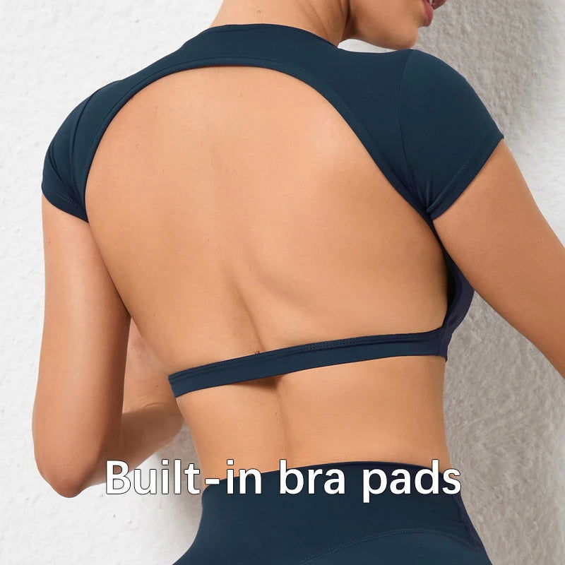 Hearuisavy Sports Shirts Breathable Workout Tops Fitness Sportswear Female Backless Yoga Clothing Sport Crop Tops Women Gym Top - Slobuy