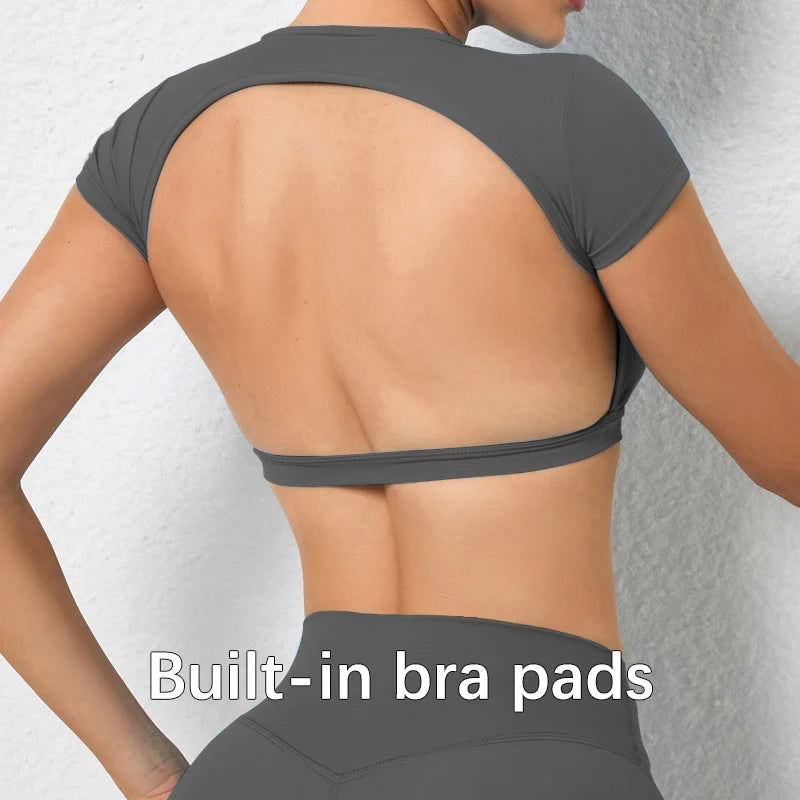 Hearuisavy Sports Shirts Breathable Workout Tops Fitness Sportswear Female Backless Yoga Clothing Sport Crop Tops Women Gym Top - Slobuy