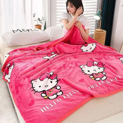Hello Kitty Cartoon Blanket Kawaii Kt Cat Home Textile Flannel Soft Warm Throw Blanket Bedding Sofa Cover for Girls Gift - Slobuy