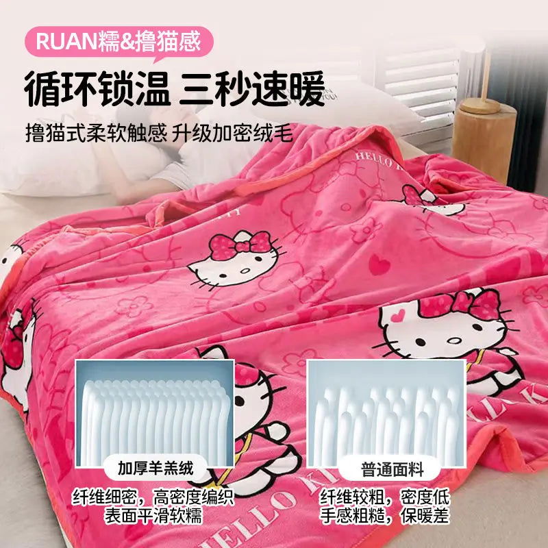 Hello Kitty Cartoon Blanket Kawaii Kt Cat Home Textile Flannel Soft Warm Throw Blanket Bedding Sofa Cover for Girls Gift - Slobuy