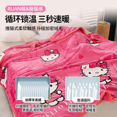 Hello Kitty Cartoon Blanket Kawaii Kt Cat Home Textile Flannel Soft Warm Throw Blanket Bedding Sofa Cover for Girls Gift - Slobuy