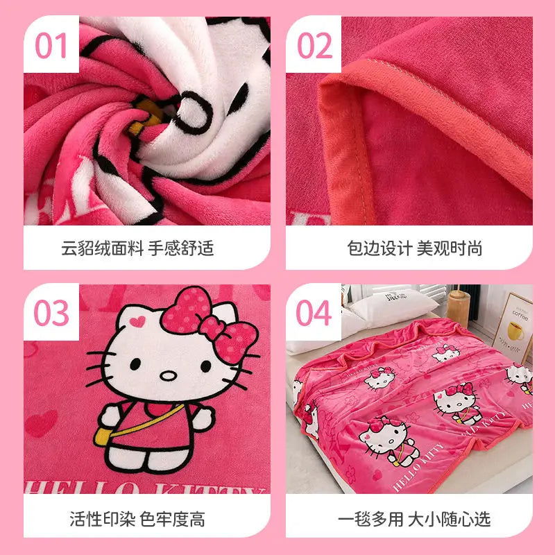 Hello Kitty Cartoon Blanket Kawaii Kt Cat Home Textile Flannel Soft Warm Throw Blanket Bedding Sofa Cover for Girls Gift - Slobuy