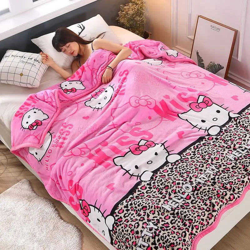 Hello Kitty Cartoon Blanket Kawaii Kt Cat Home Textile Flannel Soft Warm Throw Blanket Bedding Sofa Cover for Girls Gift - Slobuy