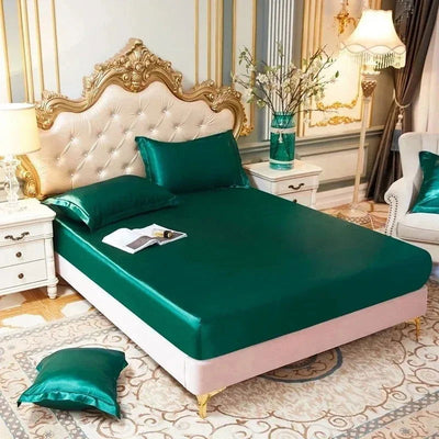 High-End Rayon Satin Fitted Sheet Silky Solid Color Bed Sheet Elastic Band Sheets Smooth Bedsheet Mattress Cover 140x200 160x200 - Slobuy