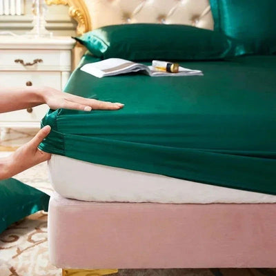 High-End Rayon Satin Fitted Sheet Silky Solid Color Bed Sheet Elastic Band Sheets Smooth Bedsheet Mattress Cover 140x200 160x200 - Slobuy