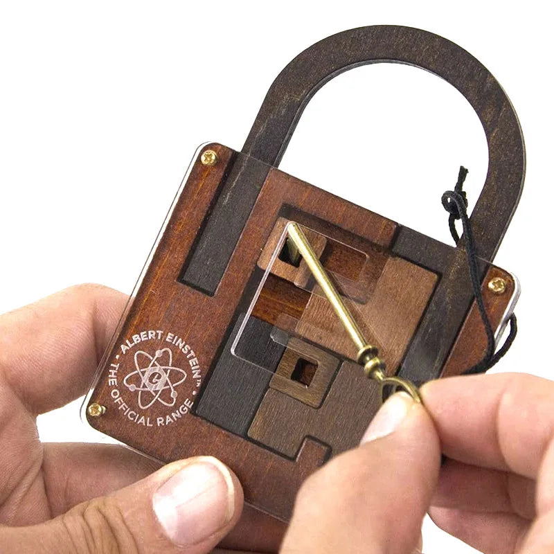 High Difficulty Level IQ Einstein Lock Puzzle Classic Wooden Brainteaser Puzzles Game for Adults - Slobuy