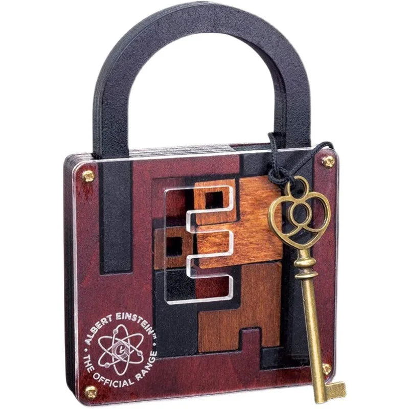High Difficulty Level IQ Einstein Lock Puzzle Classic Wooden Brainteaser Puzzles Game for Adults - Slobuy