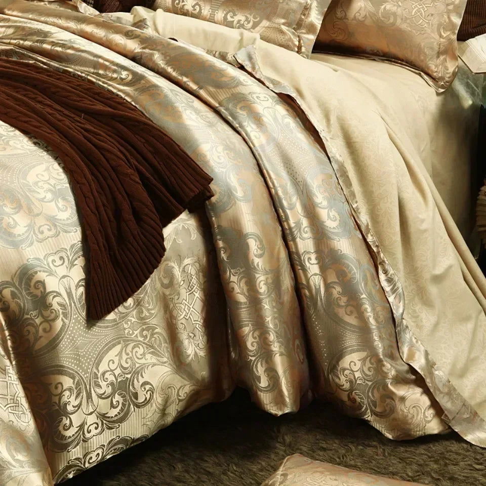 High End Jacquard King Size Bedding Set Luxury European Wedding Bedding Sets Queen American Satin Double Duvet Cover Set 220x240 - Slobuy