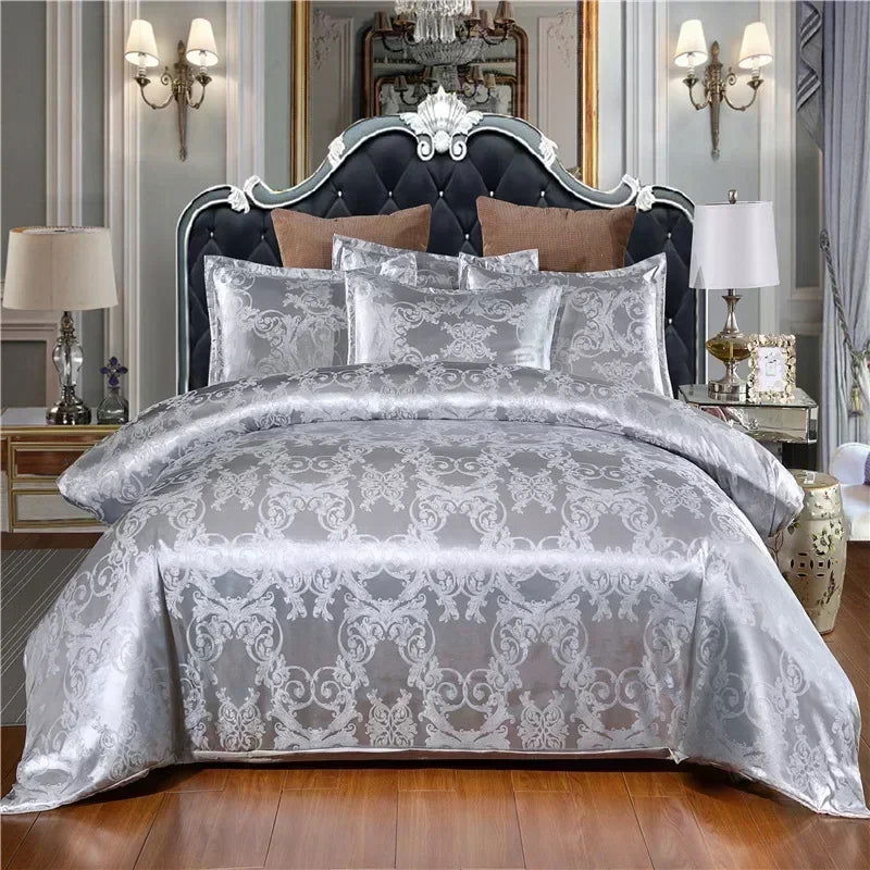 High End Jacquard King Size Bedding Set Luxury European Wedding Bedding Sets Queen American Satin Double Duvet Cover Set 220x240 - Slobuy