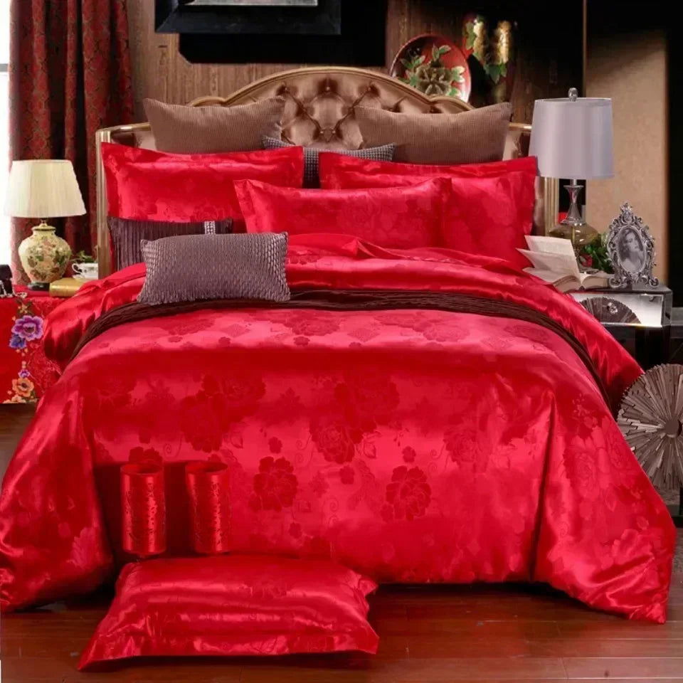 High End Jacquard King Size Bedding Set Luxury European Wedding Bedding Sets Queen American Satin Double Duvet Cover Set 220x240 - Slobuy