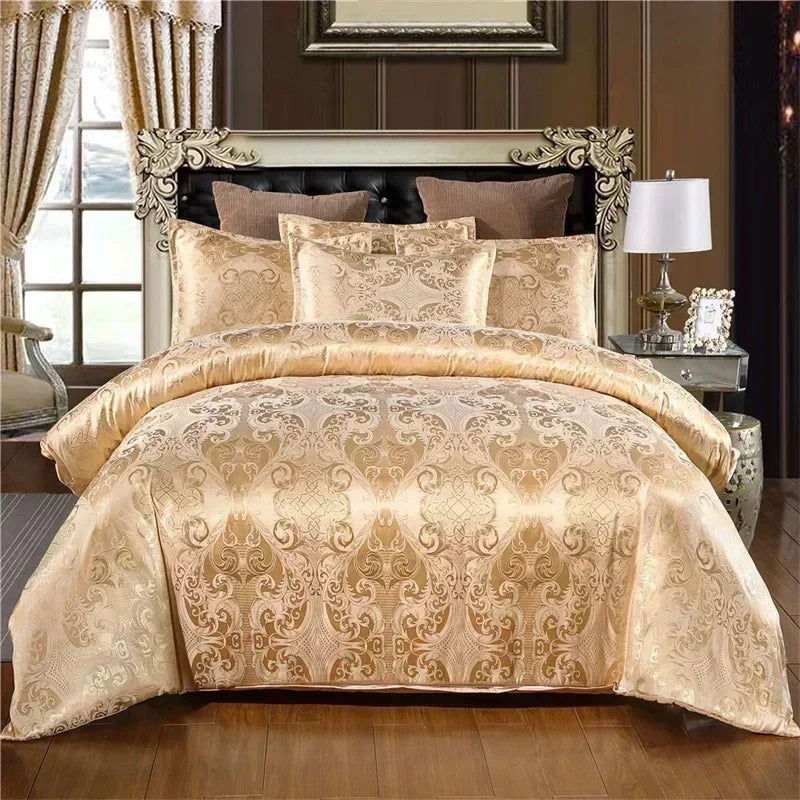 High End Jacquard King Size Bedding Set Luxury European Wedding Bedding Sets Queen American Satin Double Duvet Cover Set 220x240 - Slobuy