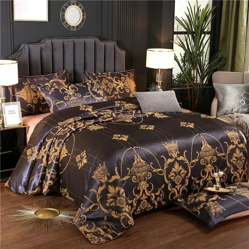 High End Jacquard King Size Bedding Set Luxury European Wedding Bedding Sets Queen American Satin Double Duvet Cover Set 220x240 - Slobuy
