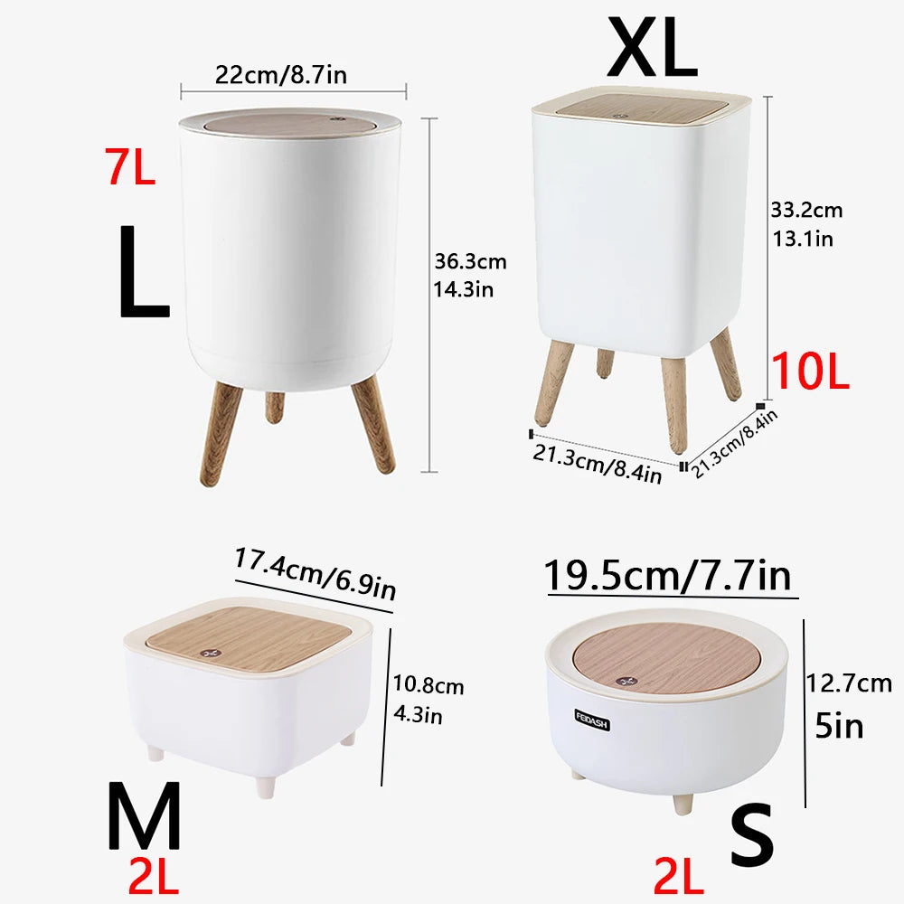 High Foot Wood Grain Trash Can Kitchen Bathroom Living Room Home Desktop Storage Bucket Office Hotel Trash Can Waste Bins - Slobuy