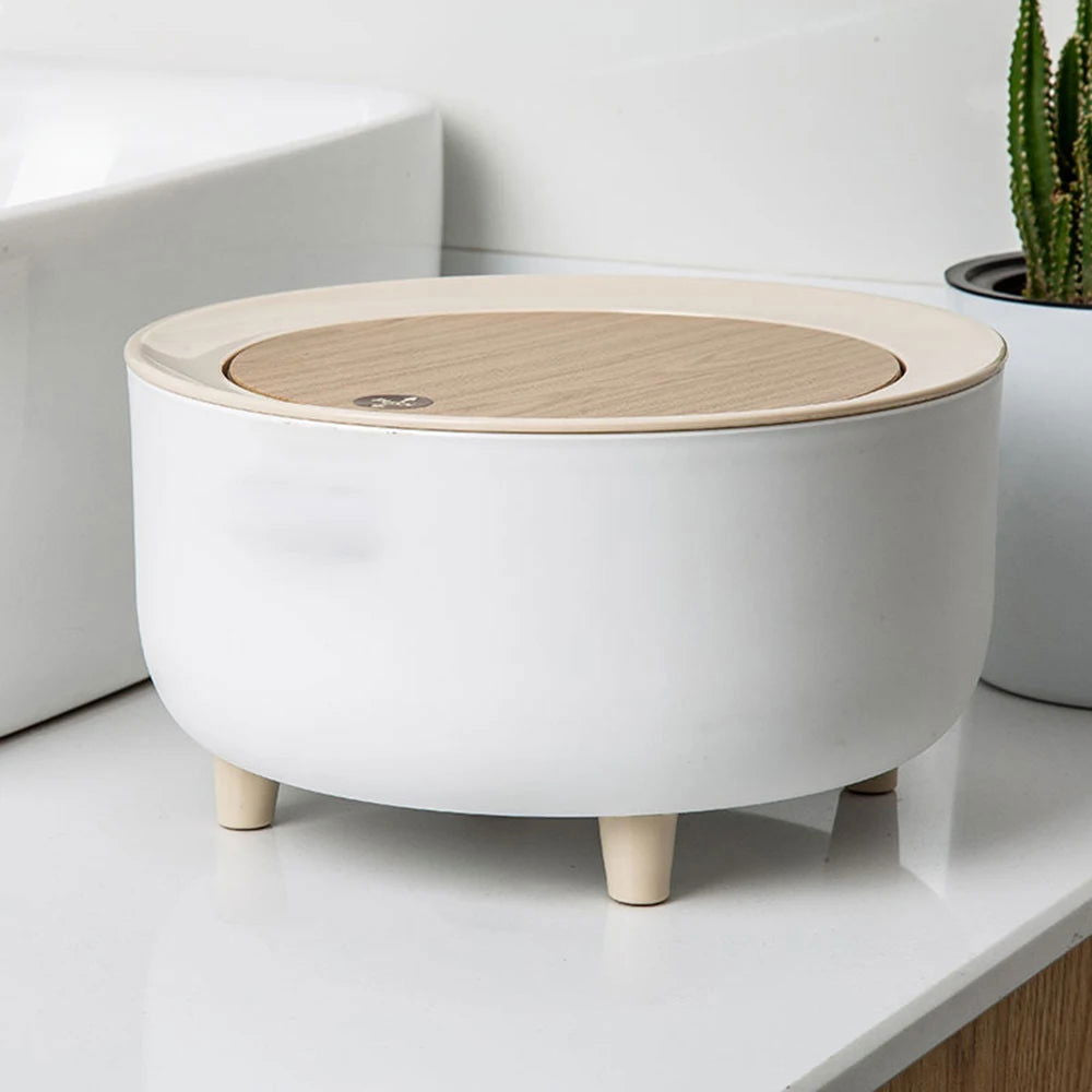 High Foot Wood Grain Trash Can Kitchen Bathroom Living Room Home Desktop Storage Bucket Office Hotel Trash Can Waste Bins - Slobuy