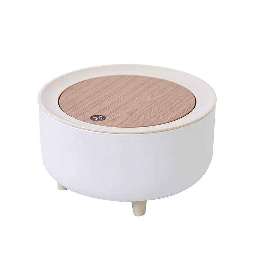 High Foot Wood Grain Trash Can Kitchen Bathroom Living Room Home Desktop Storage Bucket Office Hotel Trash Can Waste Bins - Slobuy