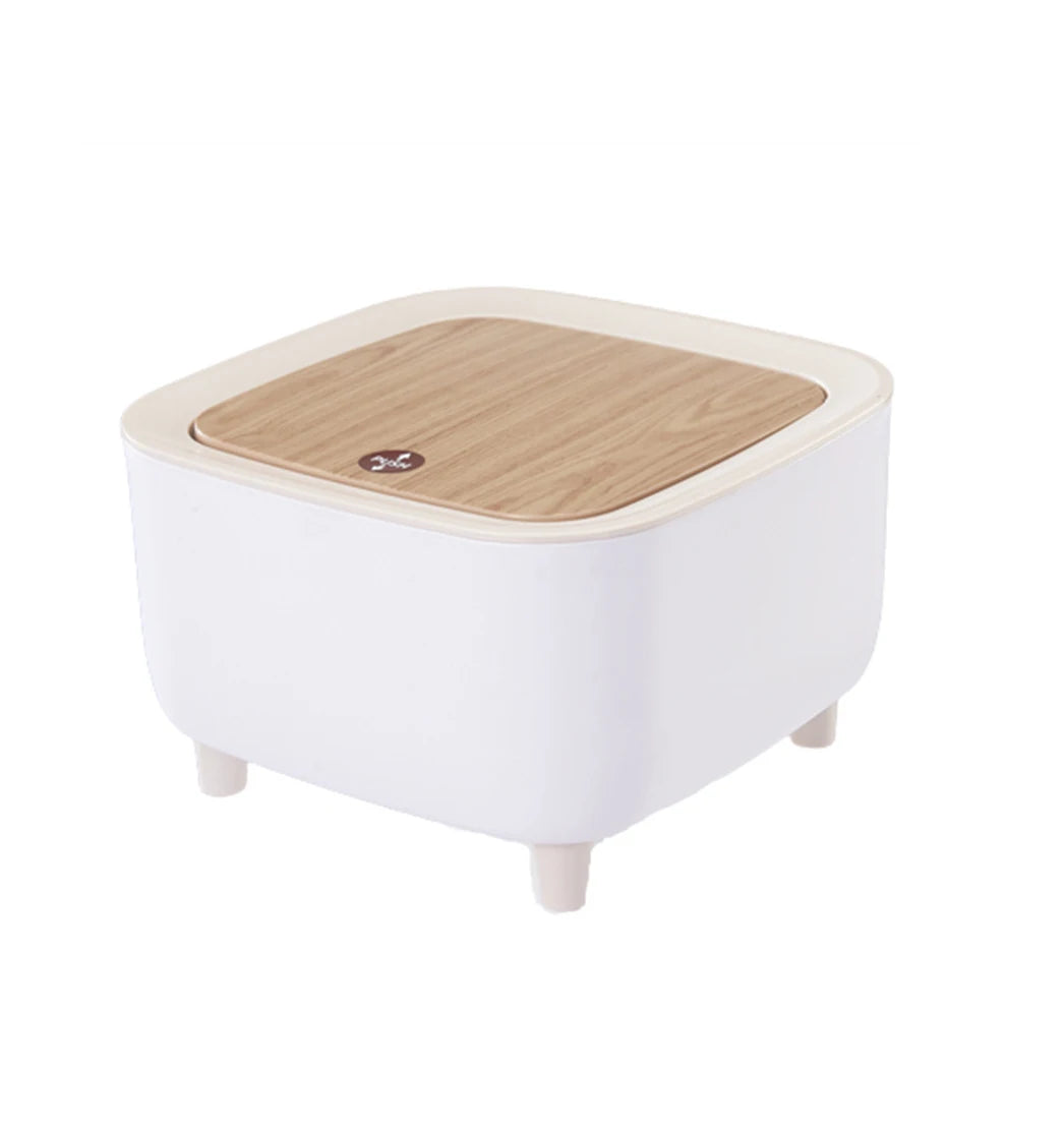 High Foot Wood Grain Trash Can Kitchen Bathroom Living Room Home Desktop Storage Bucket Office Hotel Trash Can Waste Bins - Slobuy