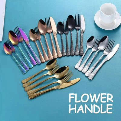 High Quality Cutlery Set Handle Exquisite carving Stainless Steel Golden Tableware Knife Fork Spoon Flatware Set Silverware Set - Slobuy