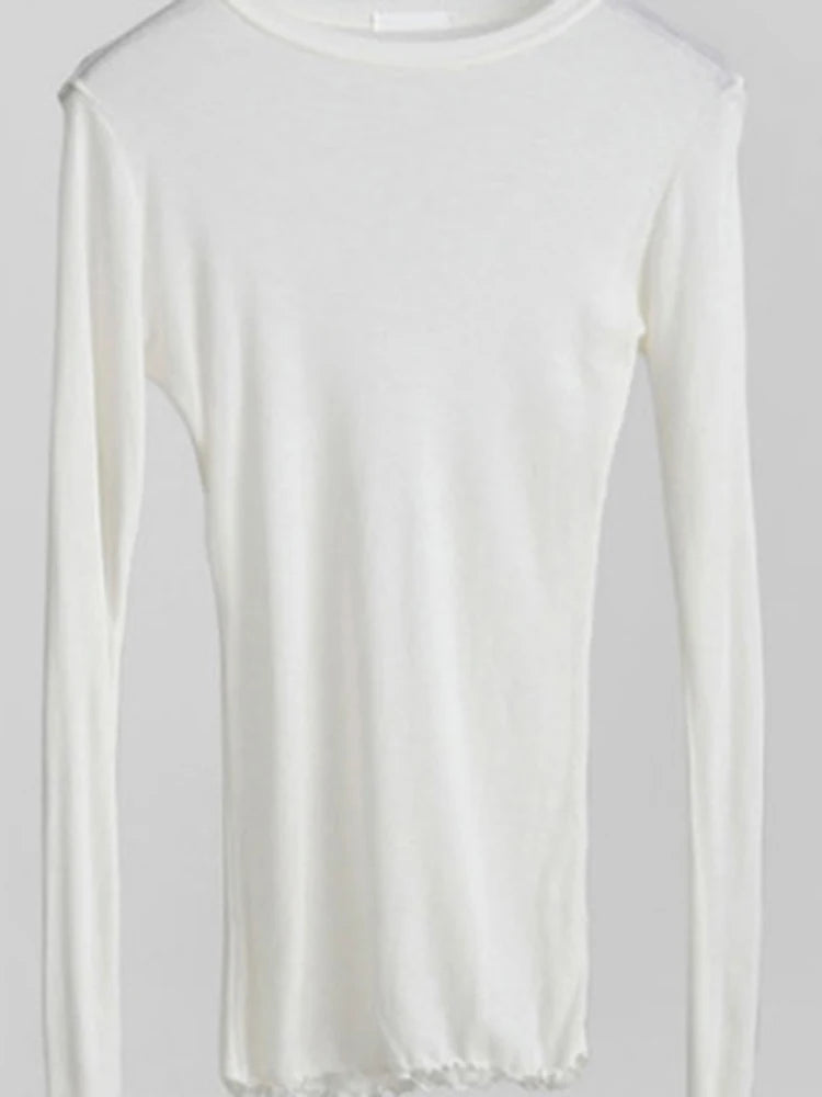 High Quality Plain T Shirt Women Cotton Elastic Basic T-shirts Female Casual Tops Long Sleeve Sexy Thin T-shirt see through - Slobuy