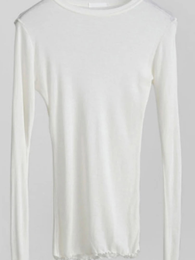 High Quality Plain T Shirt Women Cotton Elastic Basic T-shirts Female Casual Tops Long Sleeve Sexy Thin T-shirt see through - Slobuy