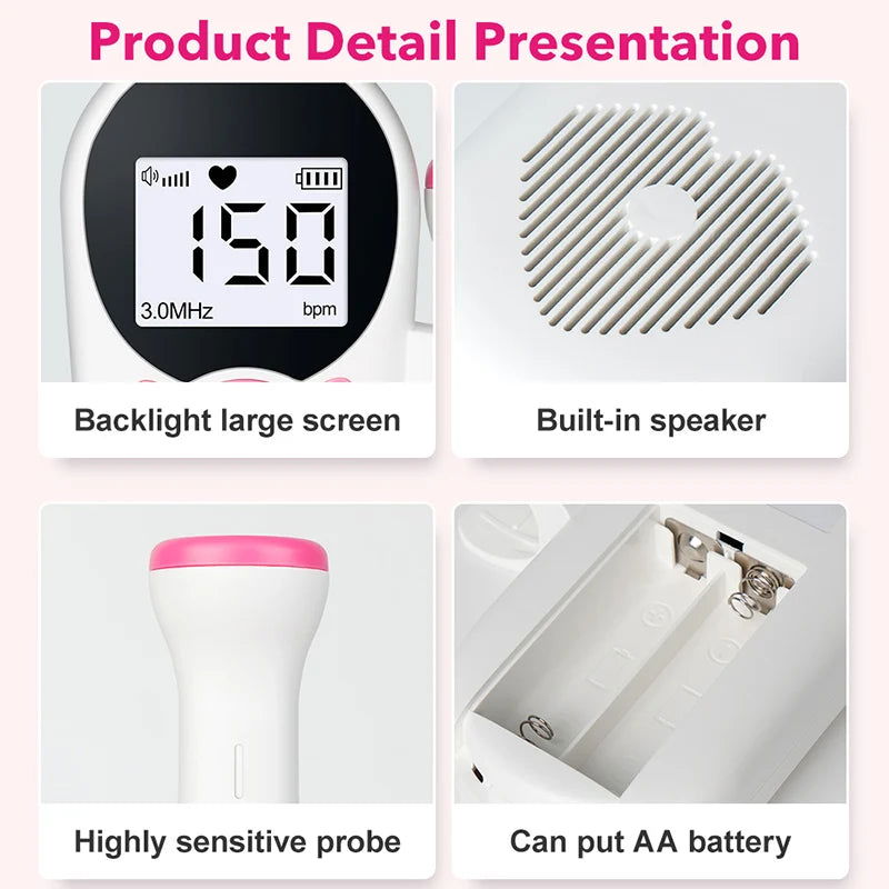 Home Doppler Fetal Heart Rate Monitor Baby Pregnancy Heartbeat Detector LCD Backlight No Radiation Stethoscope Pulse Meter 3MHz - Slobuy