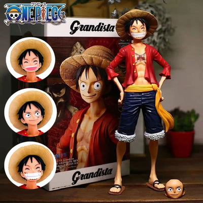 Hot 28cm  One Piece Anime Figure Confident Smiley Luffy Three Form Face Changing Doll Action Figurine Model Toys  Kits - Slobuy