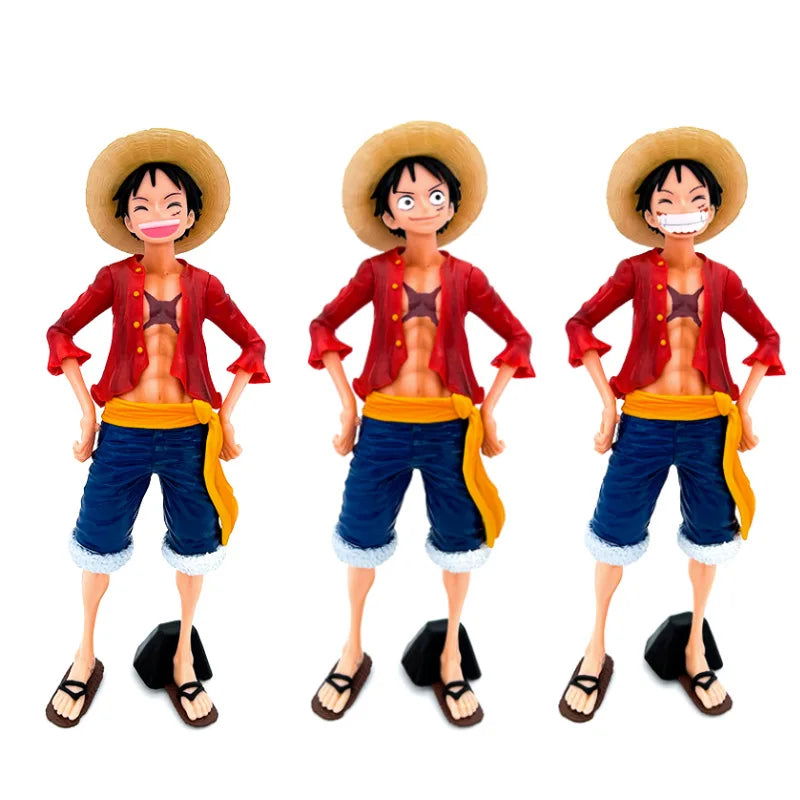 Hot 28cm  One Piece Anime Figure Confident Smiley Luffy Three Form Face Changing Doll Action Figurine Model Toys  Kits - Slobuy
