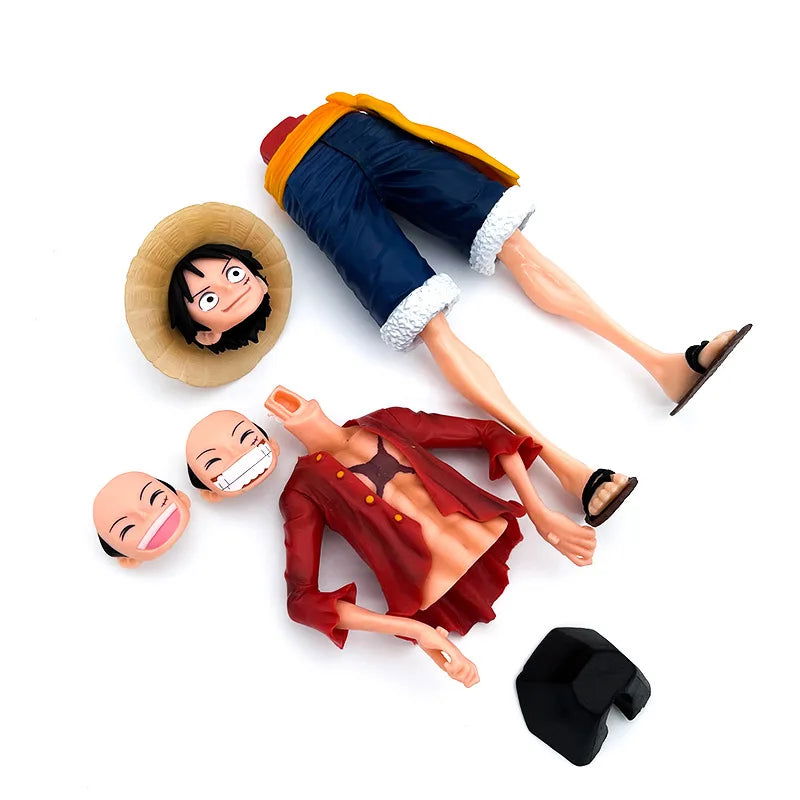 Hot 28cm  One Piece Anime Figure Confident Smiley Luffy Three Form Face Changing Doll Action Figurine Model Toys  Kits - Slobuy