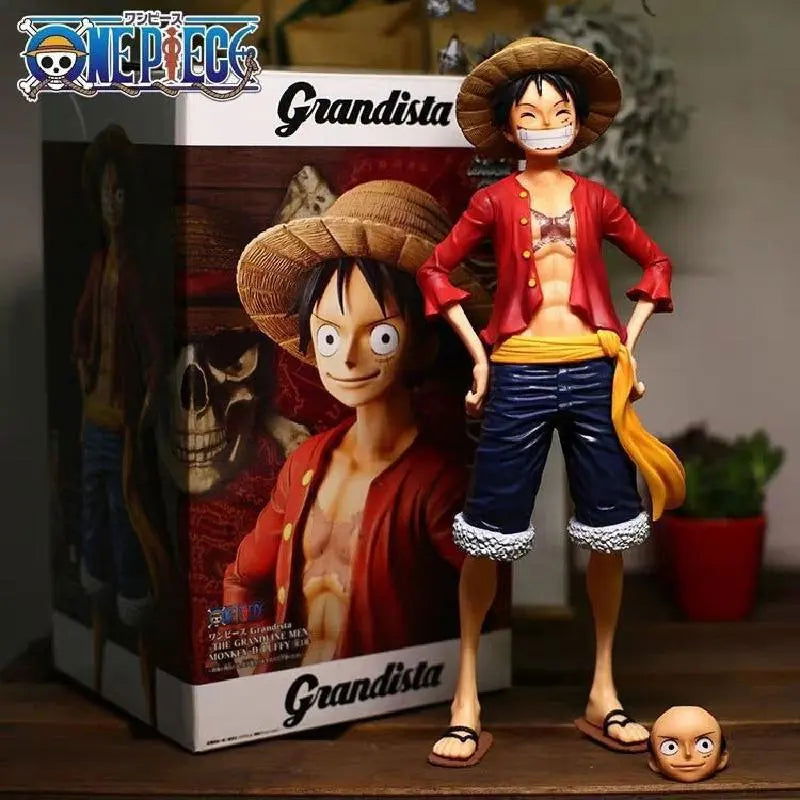 Hot 28cm  One Piece Anime Figure Confident Smiley Luffy Three Form Face Changing Doll Action Figurine Model Toys  Kits - Slobuy