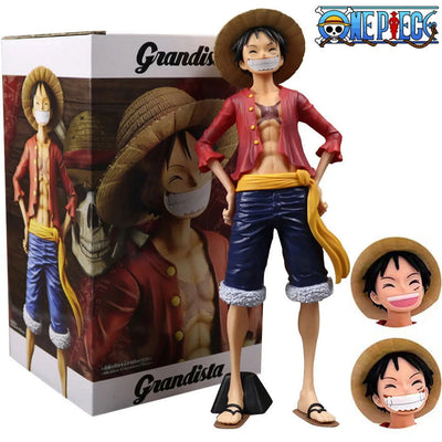 Hot 28cm  One Piece Anime Figure Confident Smiley Luffy Three Form Face Changing Doll Action Figurine Model Toys  Kits - Slobuy