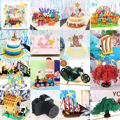 Hot 3D Pop UP Happy Birthday Cards Invitation Cake Greeting Card Business Kids Gift Tourist Postcard for Friend Dad Mom Present - Slobuy