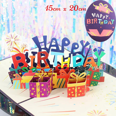 Hot 3D Pop UP Happy Birthday Cards Invitation Cake Greeting Card Business Kids Gift Tourist Postcard for Friend Dad Mom Present - Slobuy