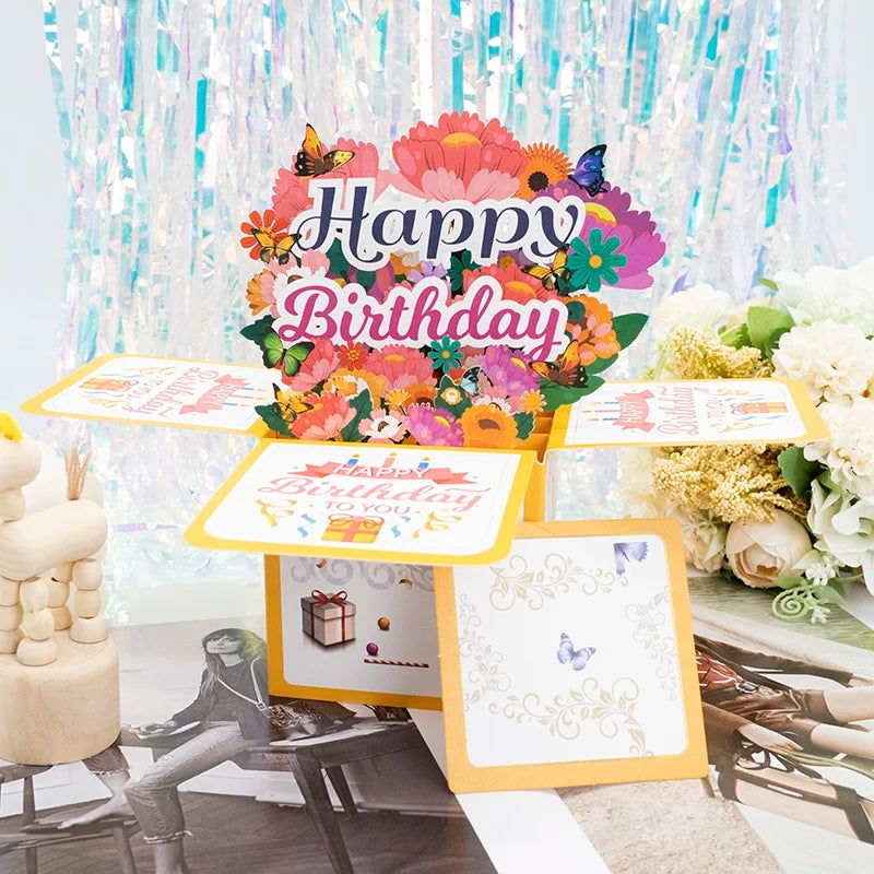 Hot 3D Pop UP Happy Birthday Cards Invitation Cake Greeting Card Business Kids Gift Tourist Postcard for Friend Dad Mom Present - Slobuy